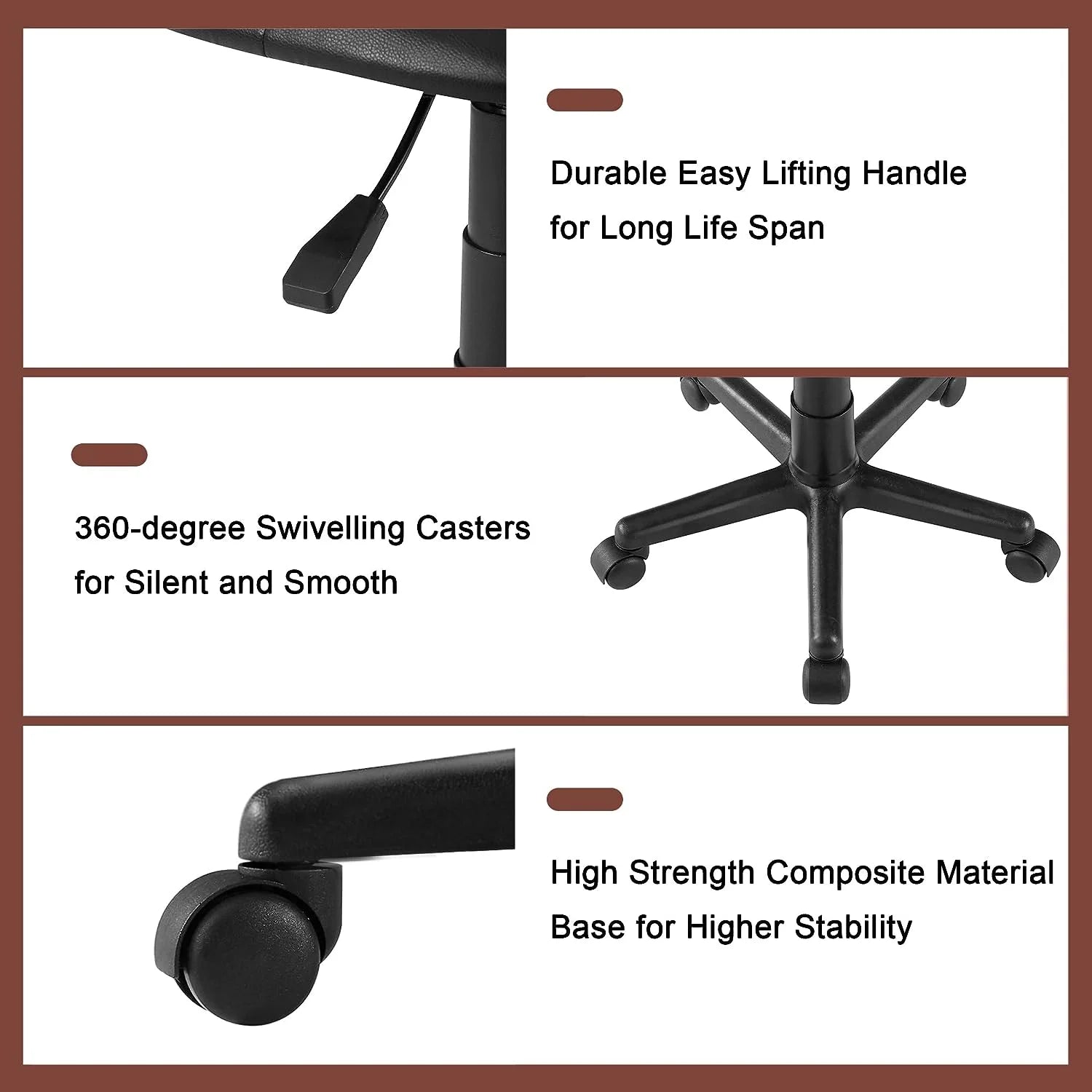 Armless Office Chair, Low-Back Adjustable Height Desk Chair, Black T211755