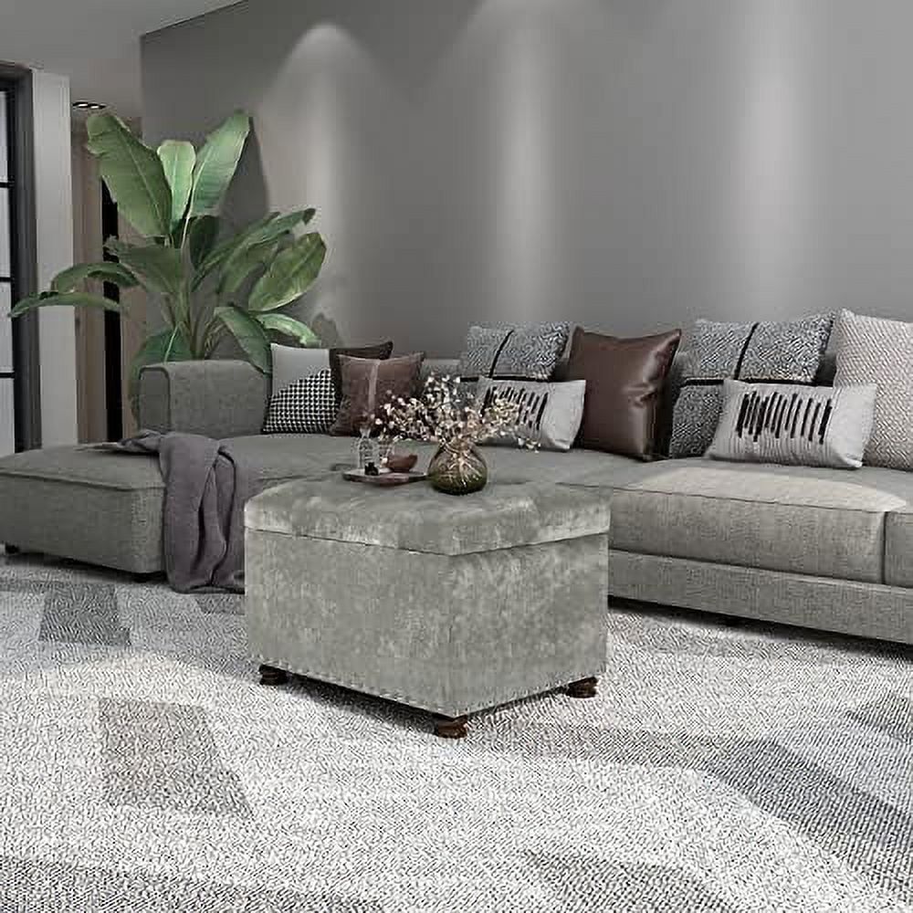 24" Rectangle Tufted Lift Top Ottoman Bench Faux Leather Footrest L58797