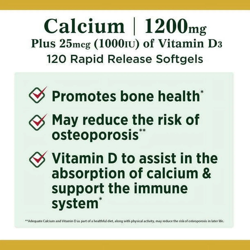 Calcium + Vitamin D3 Softgels, 1200 mg, 120 Count O706372