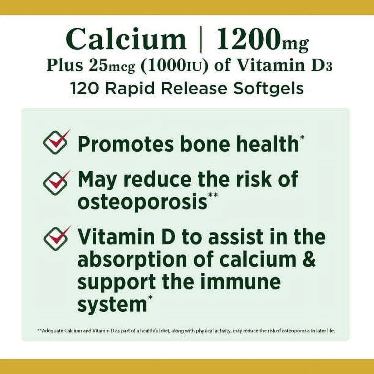 Calcium + Vitamin D3 Softgels, 1200 mg, 120 Count O706372