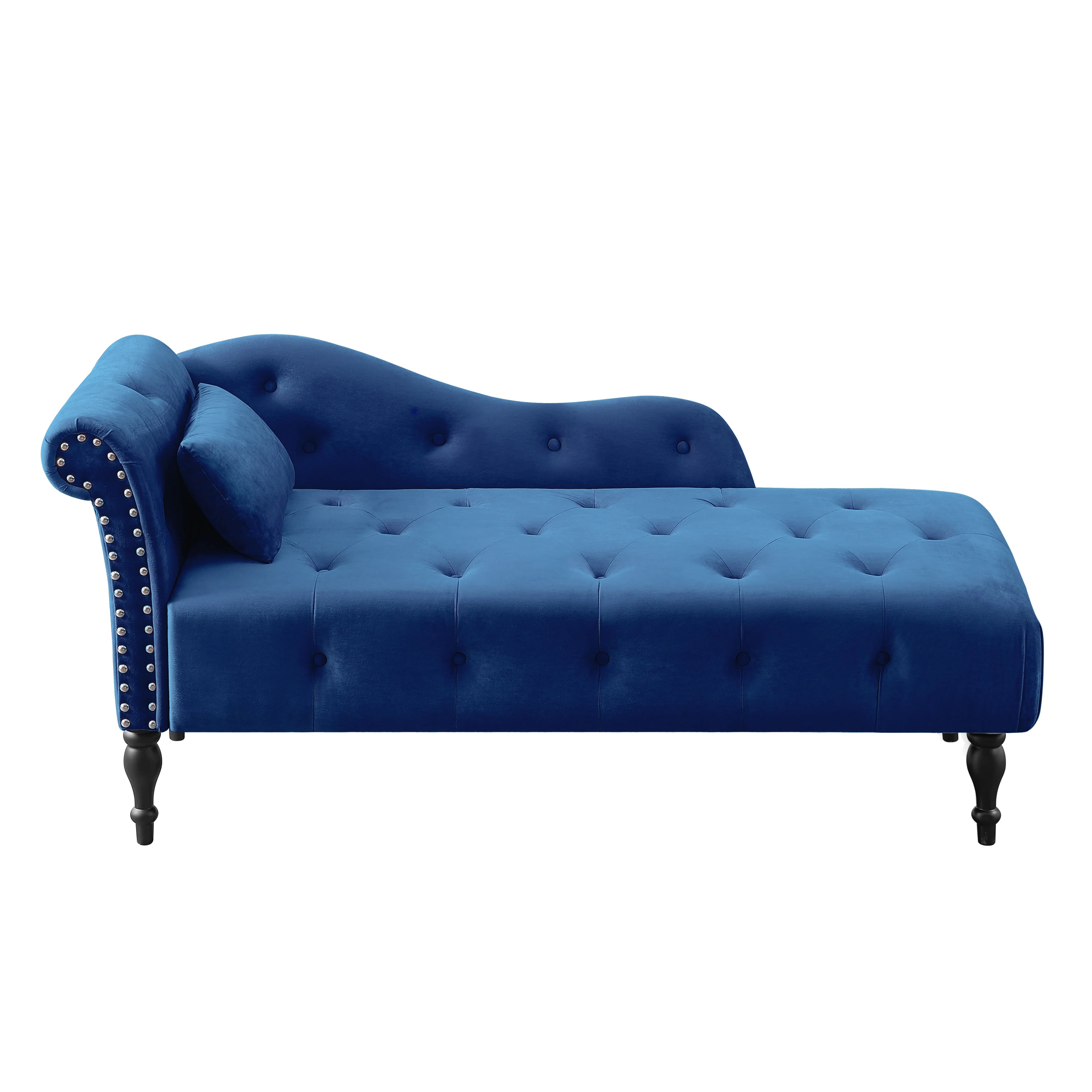 Modern Lounge Chaise Indoor, Upholstered Accent Chair with Button Tufted Seat and Solid Wooden Legs, Blue H5118
