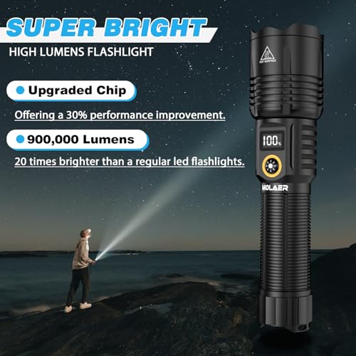 Rechargeable LED Flashlight, 900000 Lumens, Zoomable, Waterproof, Tactical Handheld Light S25279