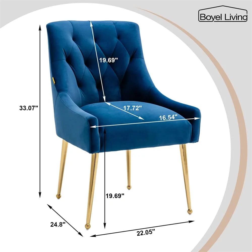 Velvet Dining Chair Set of 2 with Gold Legs, Navy Blue H9429