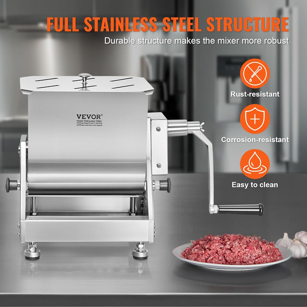 Manual Meat Mixer, 30 lb Capacity, Stainless Steel with Lid and Handle O568