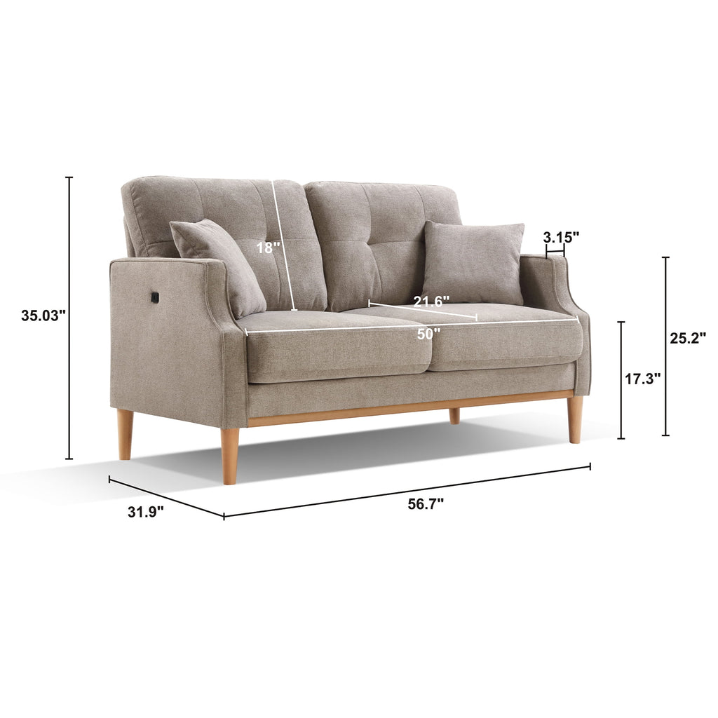 2 Seater Loveseat Sofa with Waterproof Fabric, USB Charging Port O78535