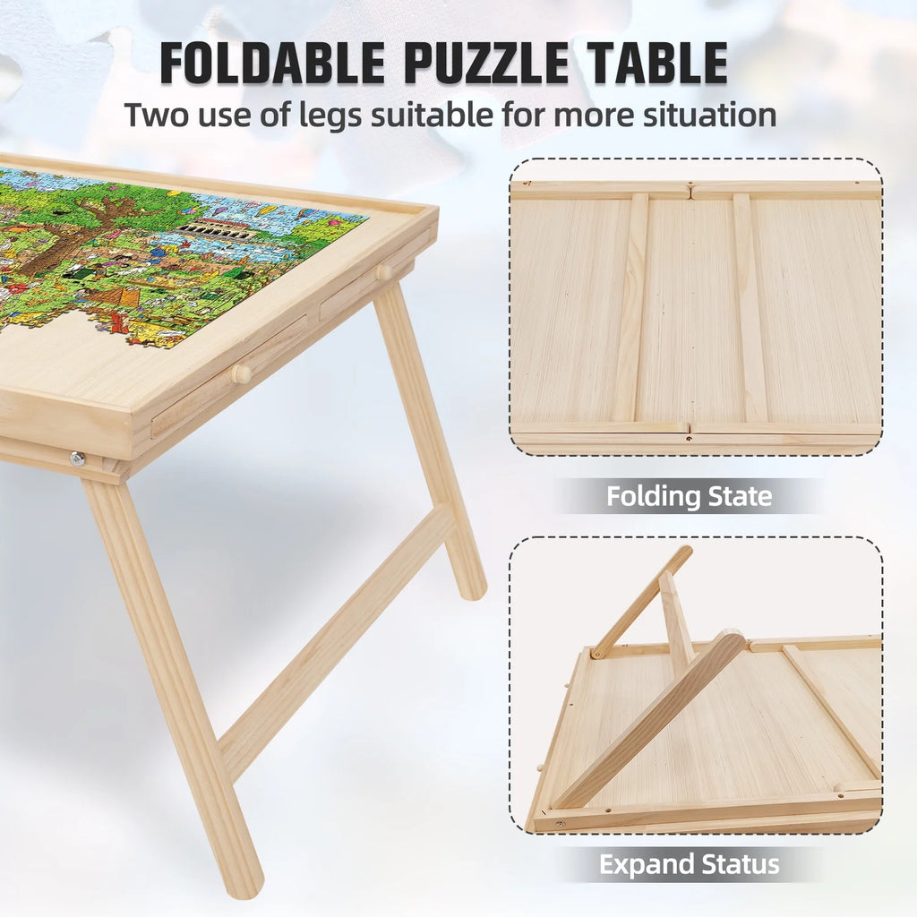 1500 Piece Wooden Jigsaw Puzzle Table with Folding Legs and 4 Drawers Q726