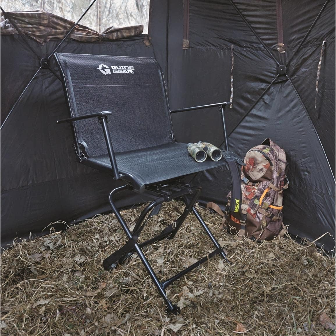 Hunting Blind Chair with Armrests, Portable Folding Swivel Seat J252