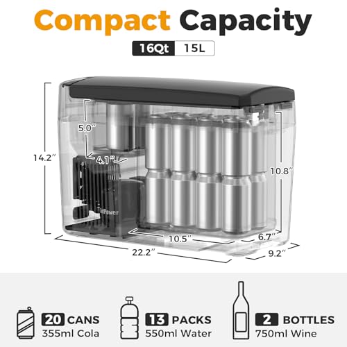 12V Portable Car Refrigerator 16 Quart Electric Cooler for Camping and Travel D18403