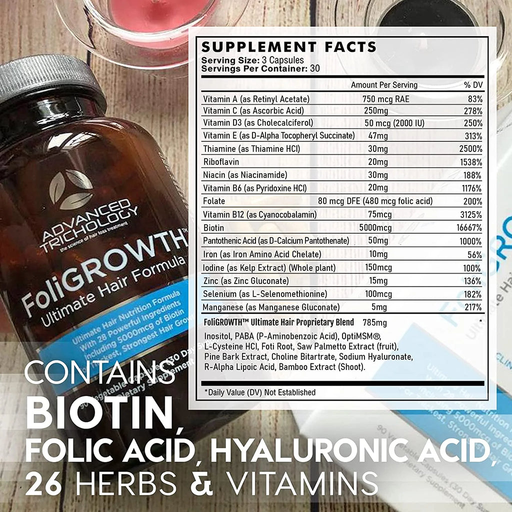 Hair Growth Vitamin with Biotin, Vegan Formula W5863