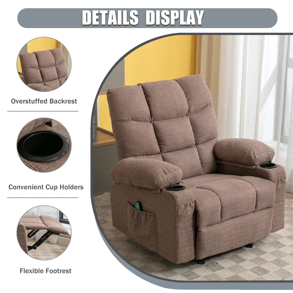 Manual Rocking Recliner Chair with Cup Holders and USB Ports Y84148