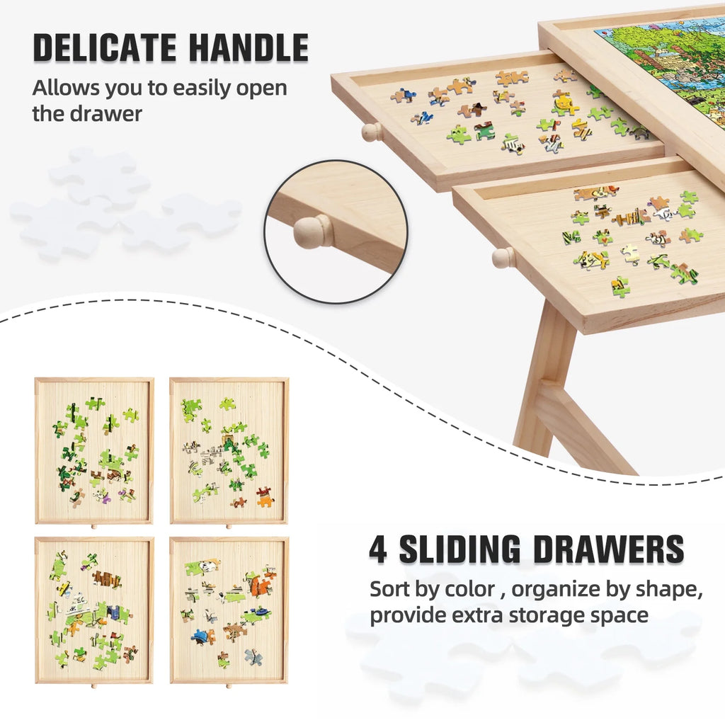 1500 Piece Wooden Jigsaw Puzzle Table with Folding Legs and 4 Drawers Q726