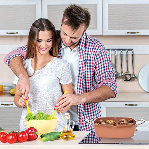 Copper Cookware Set 5 Piece, Non Stick Deep Frying Pan with Steamer Rack Y722