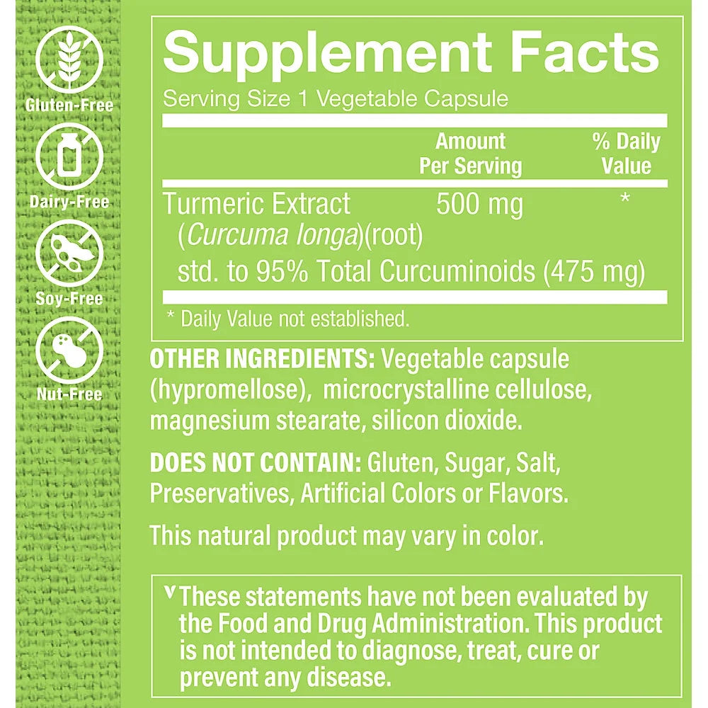 Turmeric Curcumin 500mg, 95% Curcuminoids, 60 Veggie Capsules M17513
