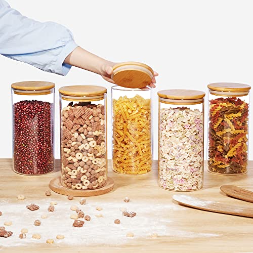 Set of 3 Glass Food Storage Jars with Airtight Bamboo Lids I5441