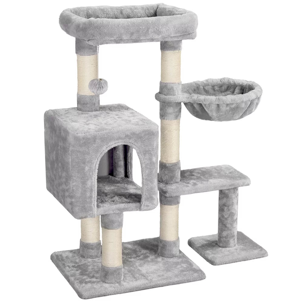Cat Tree with Condo Perch Basket and Scratchers, Light Gray H7967