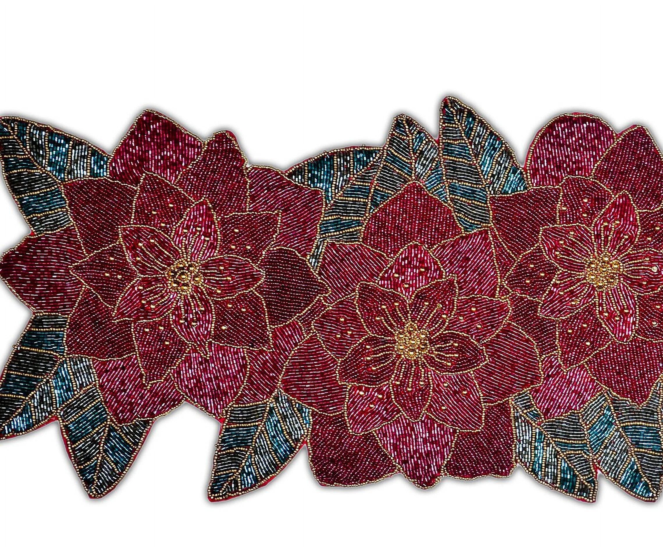 Beaded Christmas Floral Table Runner 13x36 Inch V80688