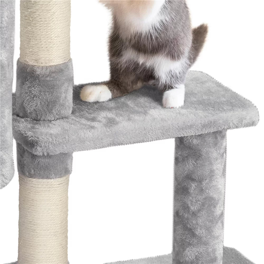 Cat Tree with Condo Perch Basket and Scratchers, Light Gray H7967