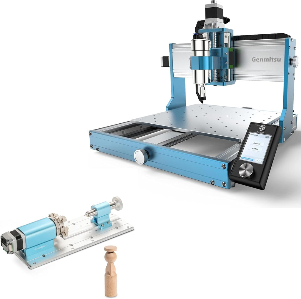 Genmitsu 3030-PROVer MAX CNC Router Machine + 4th Axis Rotary Module Kit, 4 Jaw Chuck, 10:1 Speed Reducer, Clamped Range: Length 10-200mm
