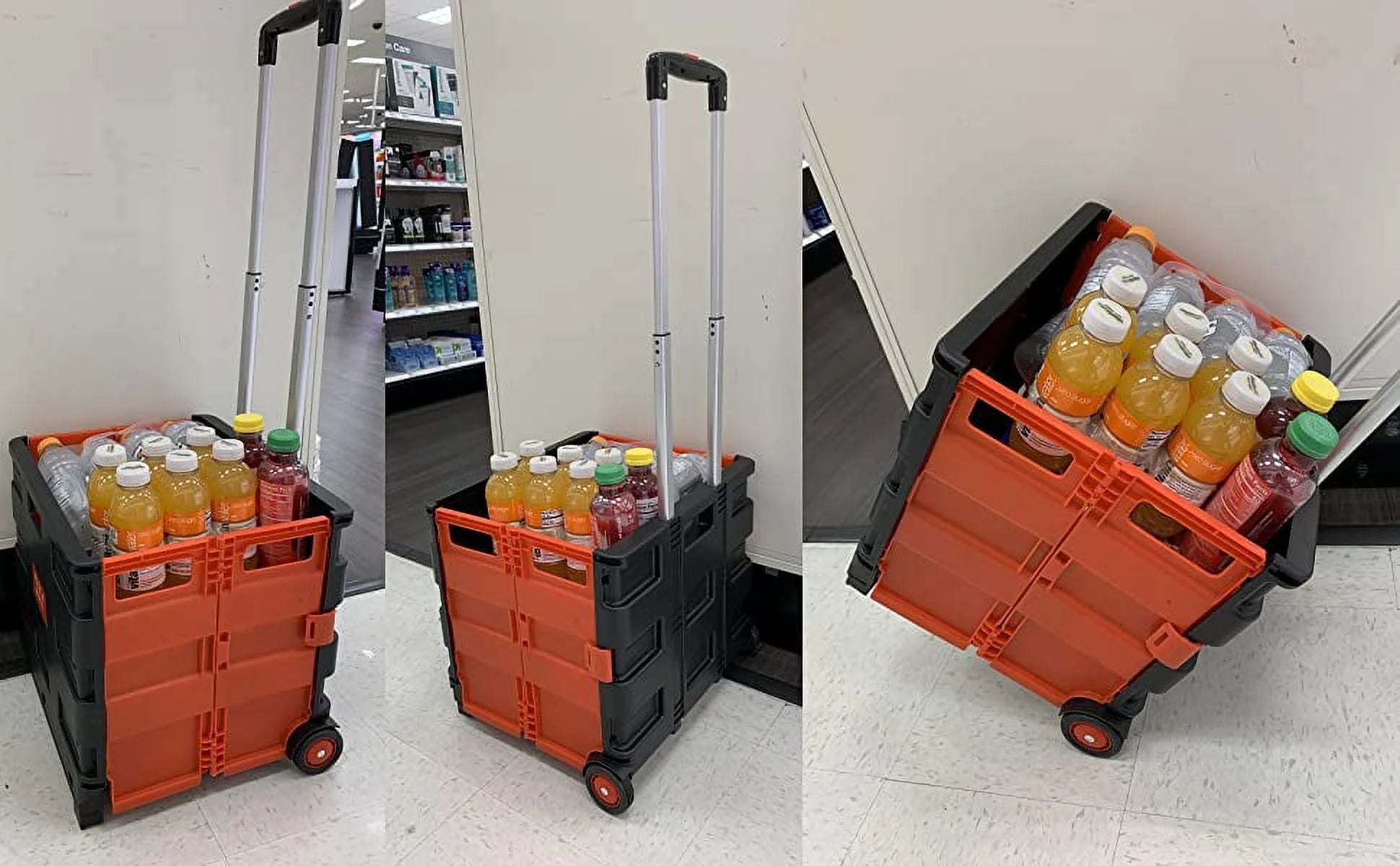 Folding Shopping Cart Portable Utility Trolley Collapsible Grocery Basket on Wheels O779456