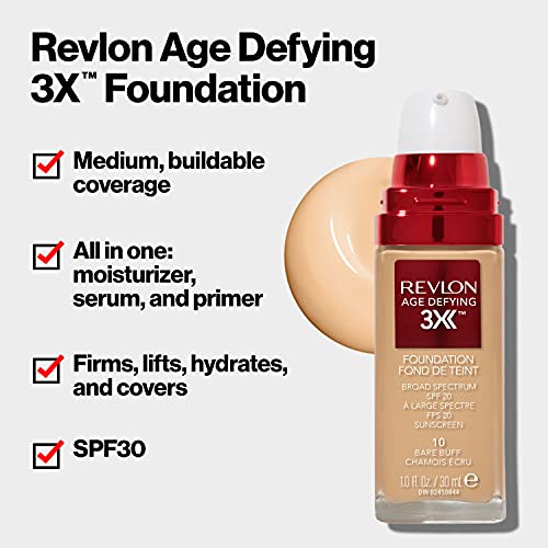 Age Defying Liquid Foundation with SPF 30, Medium Buildable Coverage, 1 Fl Oz R1289