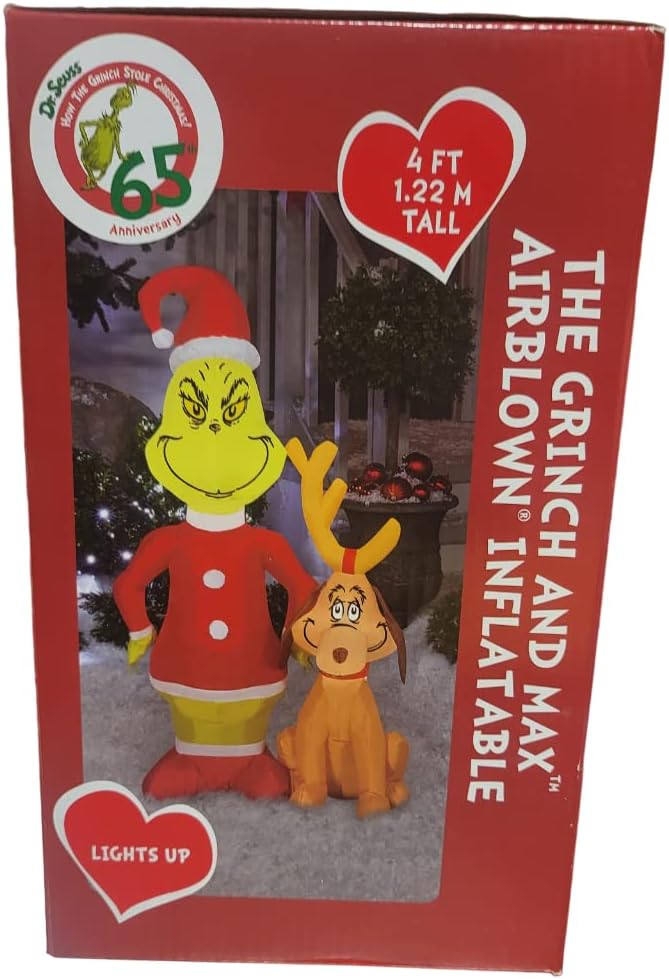4ft Tall Christmas Inflatable Grinch with Dog Max Indoor/Outdoor Decoration O4693