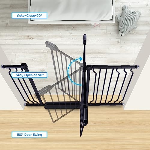 Extra Tall Baby Gate for Stairs Doorways with Walk-Thru Door, Black T802