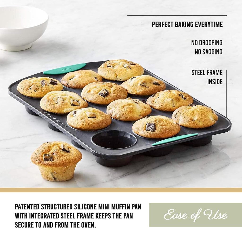 Silicone Muffin Pan, 12 Cup, Grey/Mint E487583