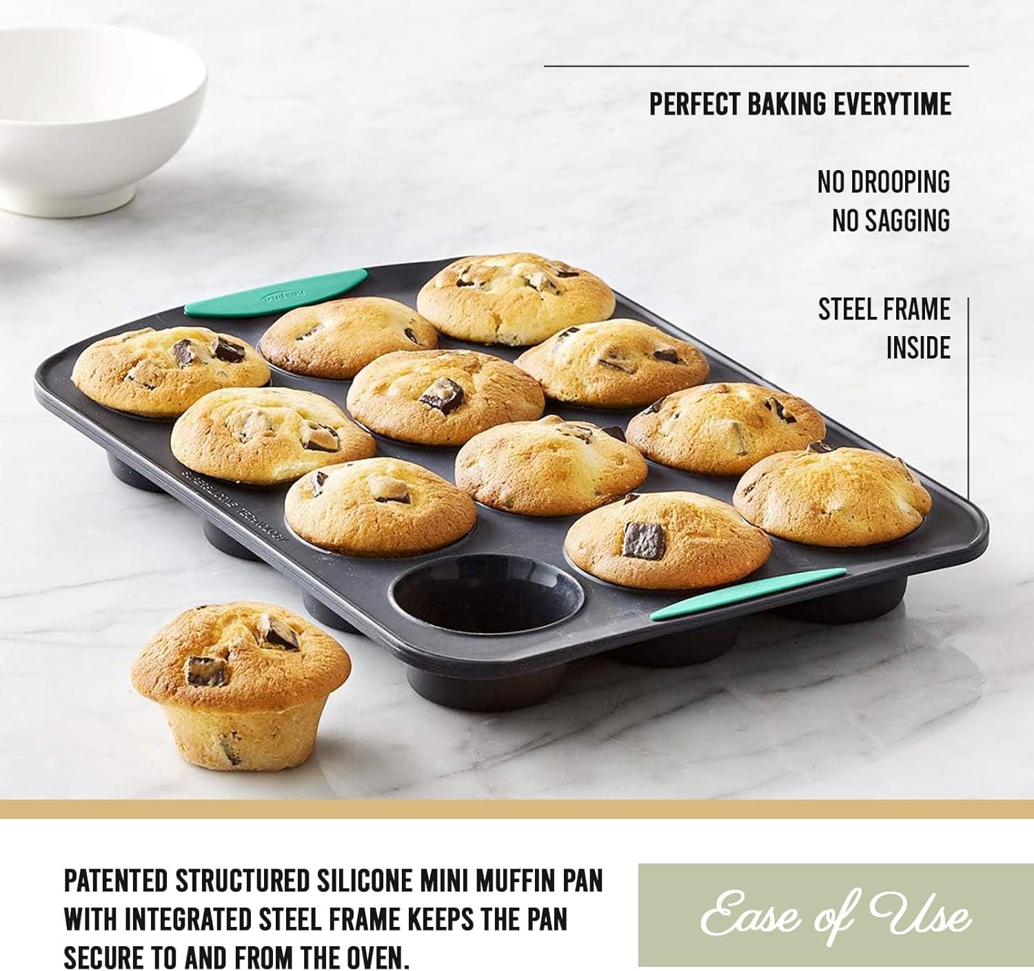 Silicone Muffin Pan, 12 Cup, Grey/Mint E487583