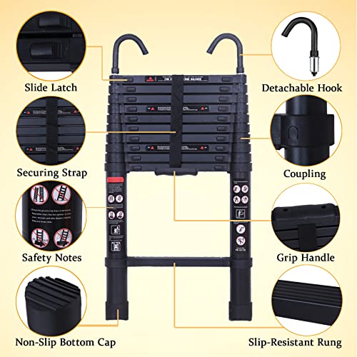 20.5ft Aluminum Telescoping Ladder with Roof Hooks, Adjustable Height, 330lb Capacity W609167