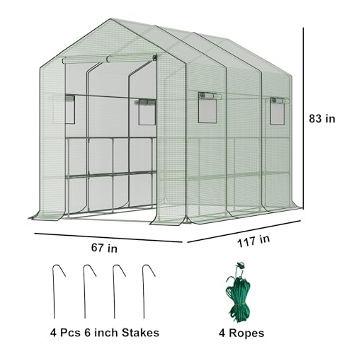 Walk-in Greenhouse with Roll-Up Zipper Door and Shelves, 56x28x76 inch U530766