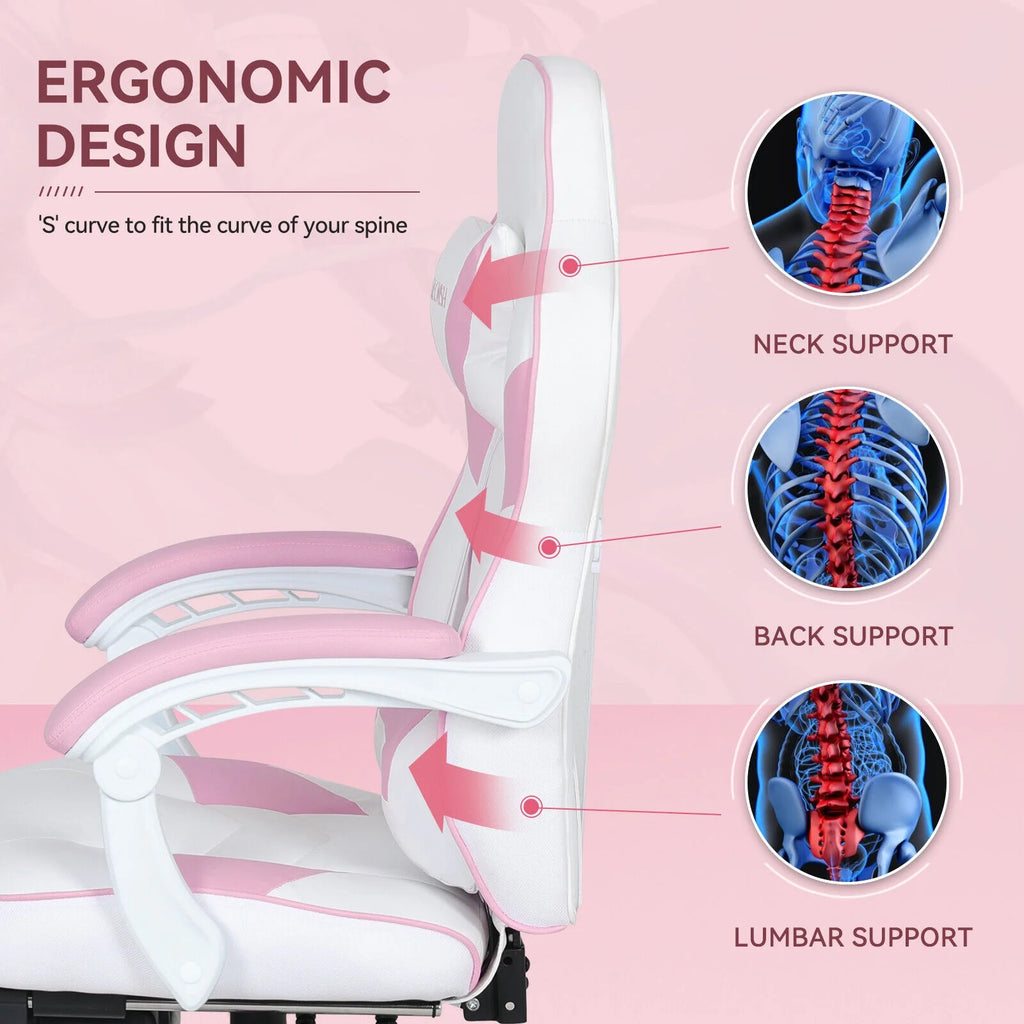 Pink Gaming Chair with Lumbar Support, Swivel Office Chair O5526
