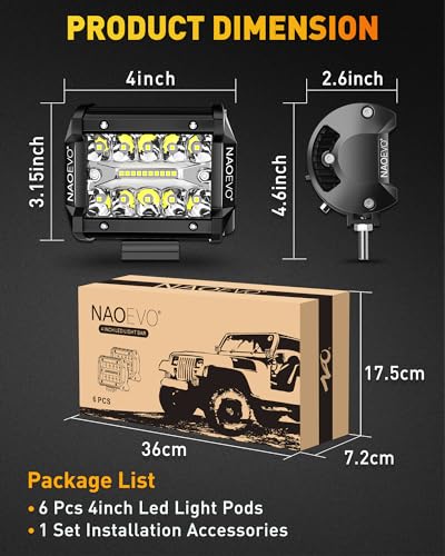 4 inch LED Pod Lights, 240W 24000LM, Spot Flood Combo for Truck Boat ATV UTV Jeep, 4 Pcs A819