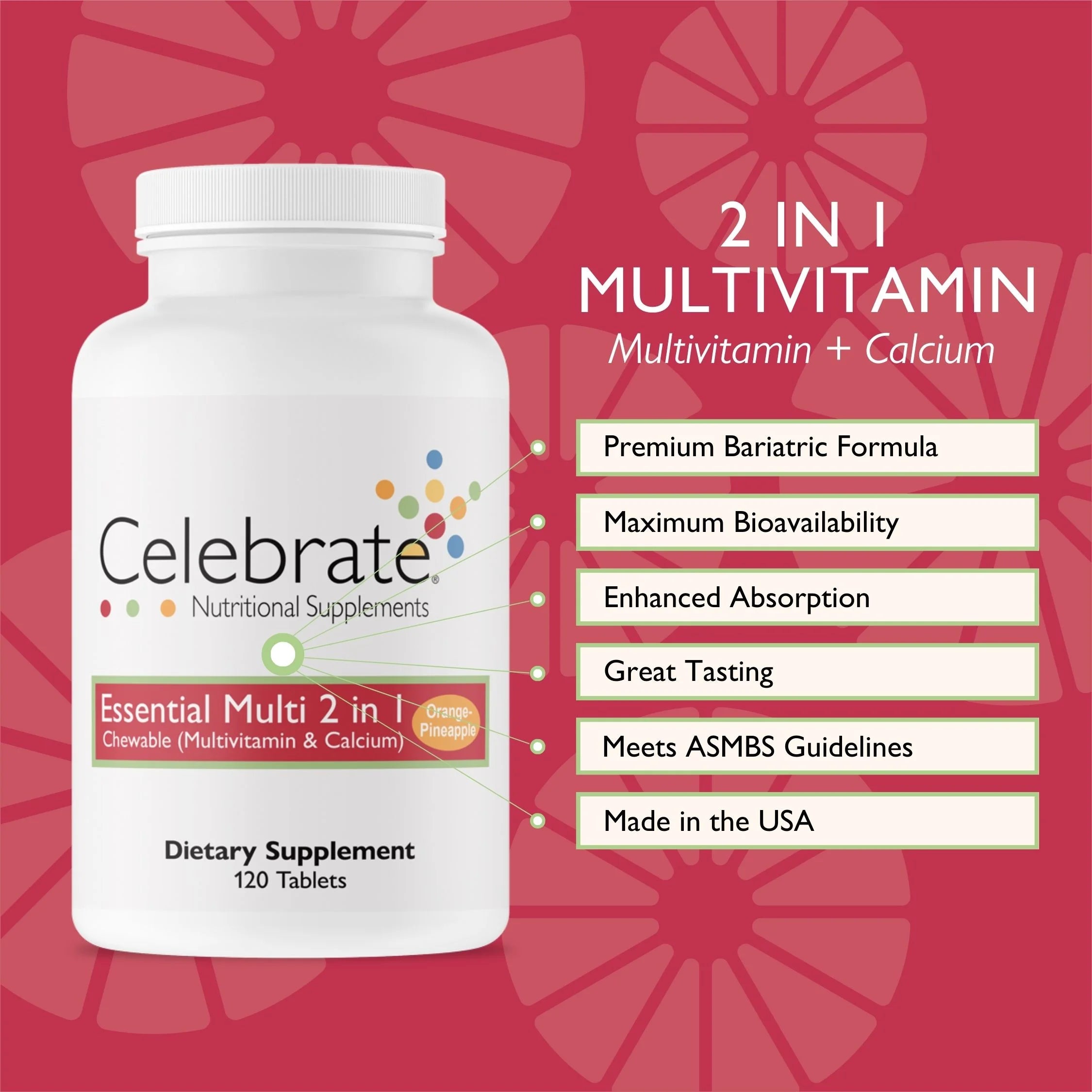 Bariatric Multivitamin with Calcium Citrate Chewables, Orange Pineapple, 120 Count H3260