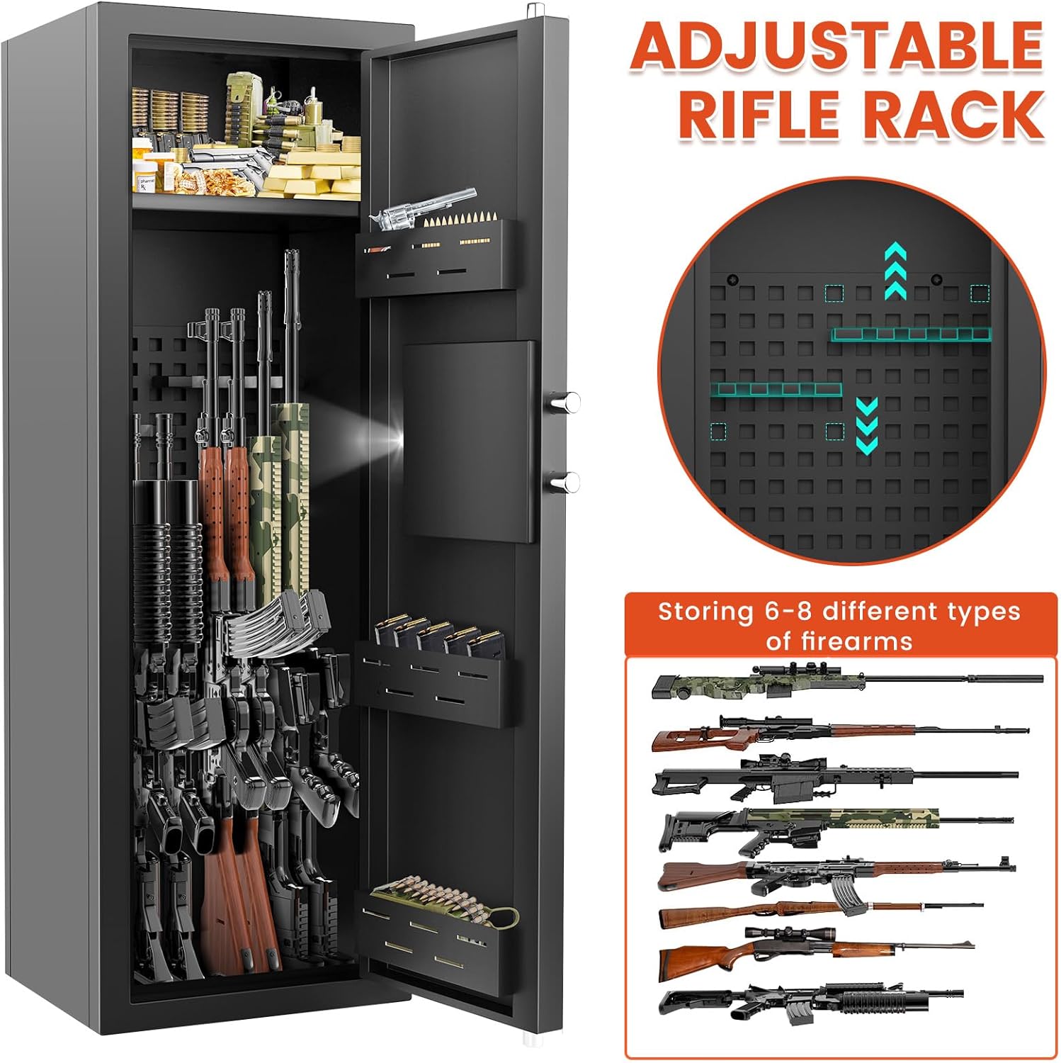 Gun Safe for 6-8 Guns, Fireproof, with Combination Lock and Alarm Z536838