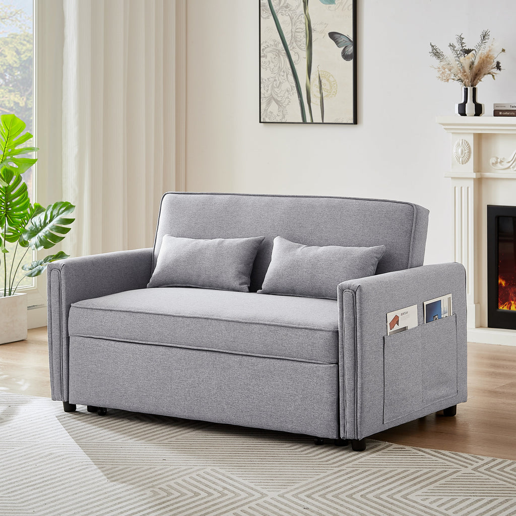 Sleeper Sofa Bed, 54" Modern Convertible Pull Out Couch Loveseat - Gray W4146