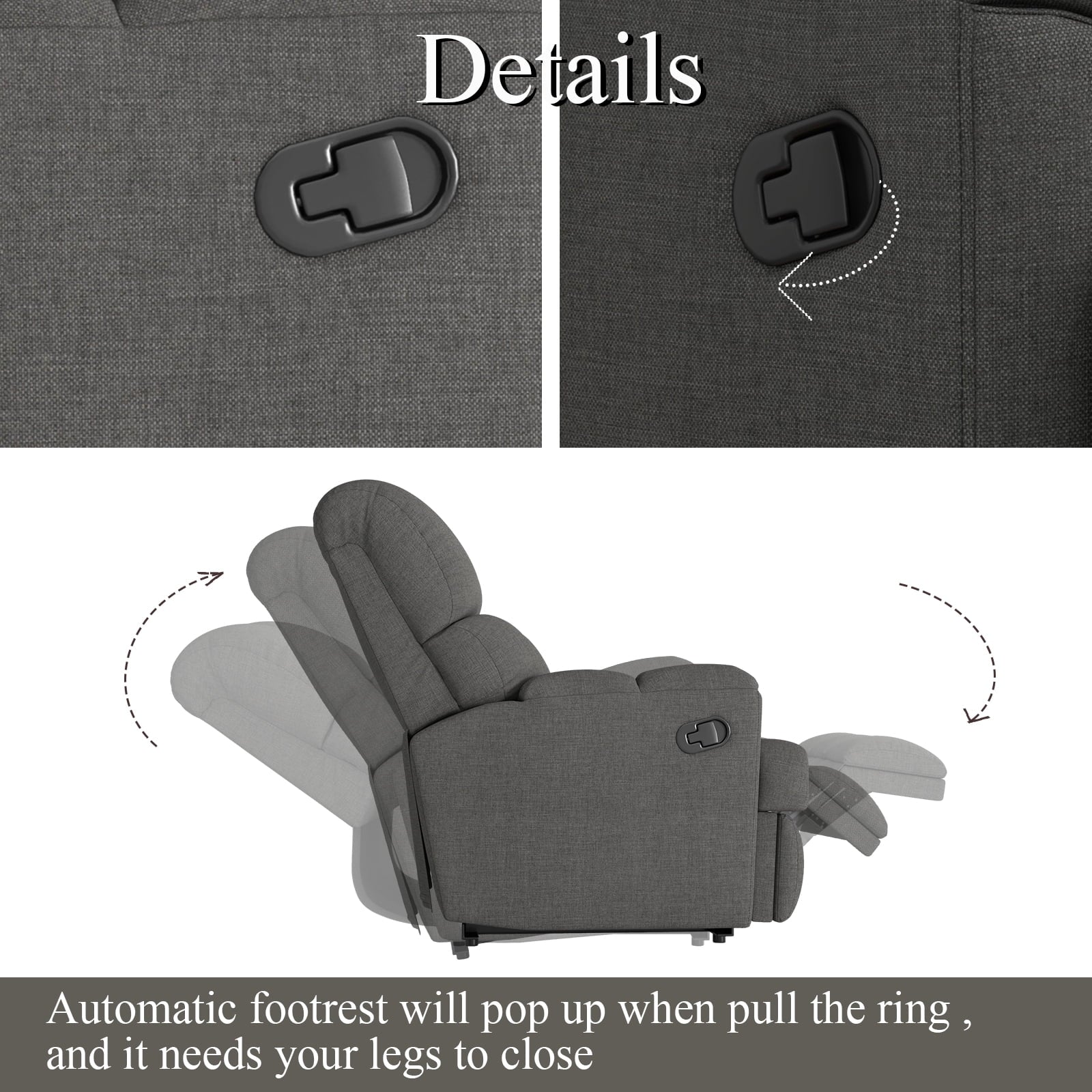Rocker Recliner Chair Glider for Living Room, Dark Gray B67120