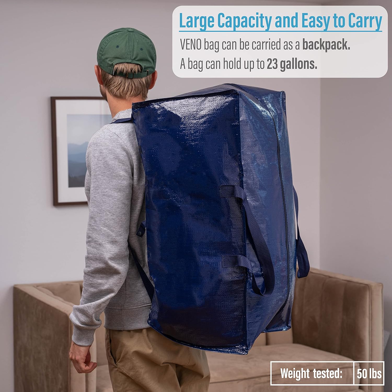12 Pack Heavy-Duty Moving Bags with Backpack Straps and Label Pocket B7764