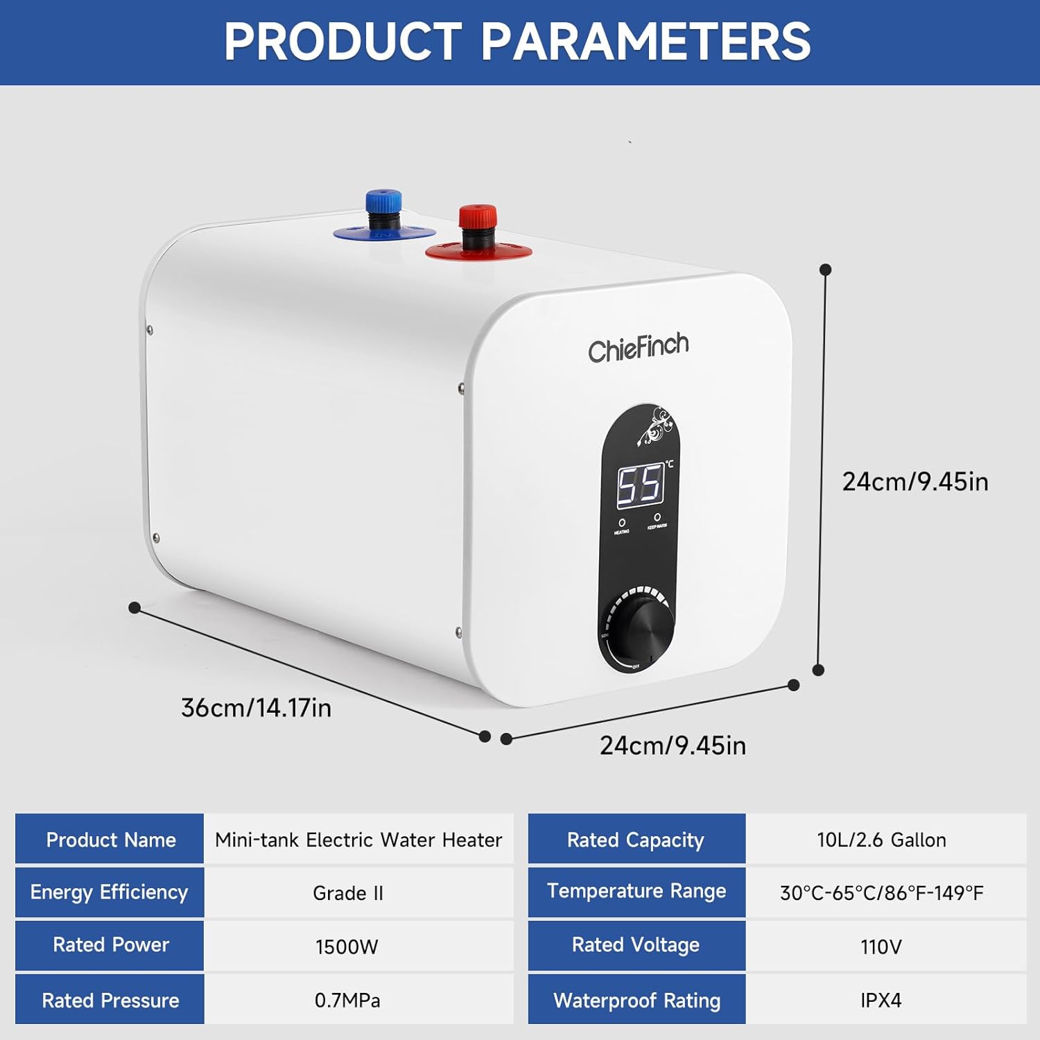 Under Sink Electric Water Heater 2.6 Gallon Point of Use Instant Hot Water, 110V 1500W G495