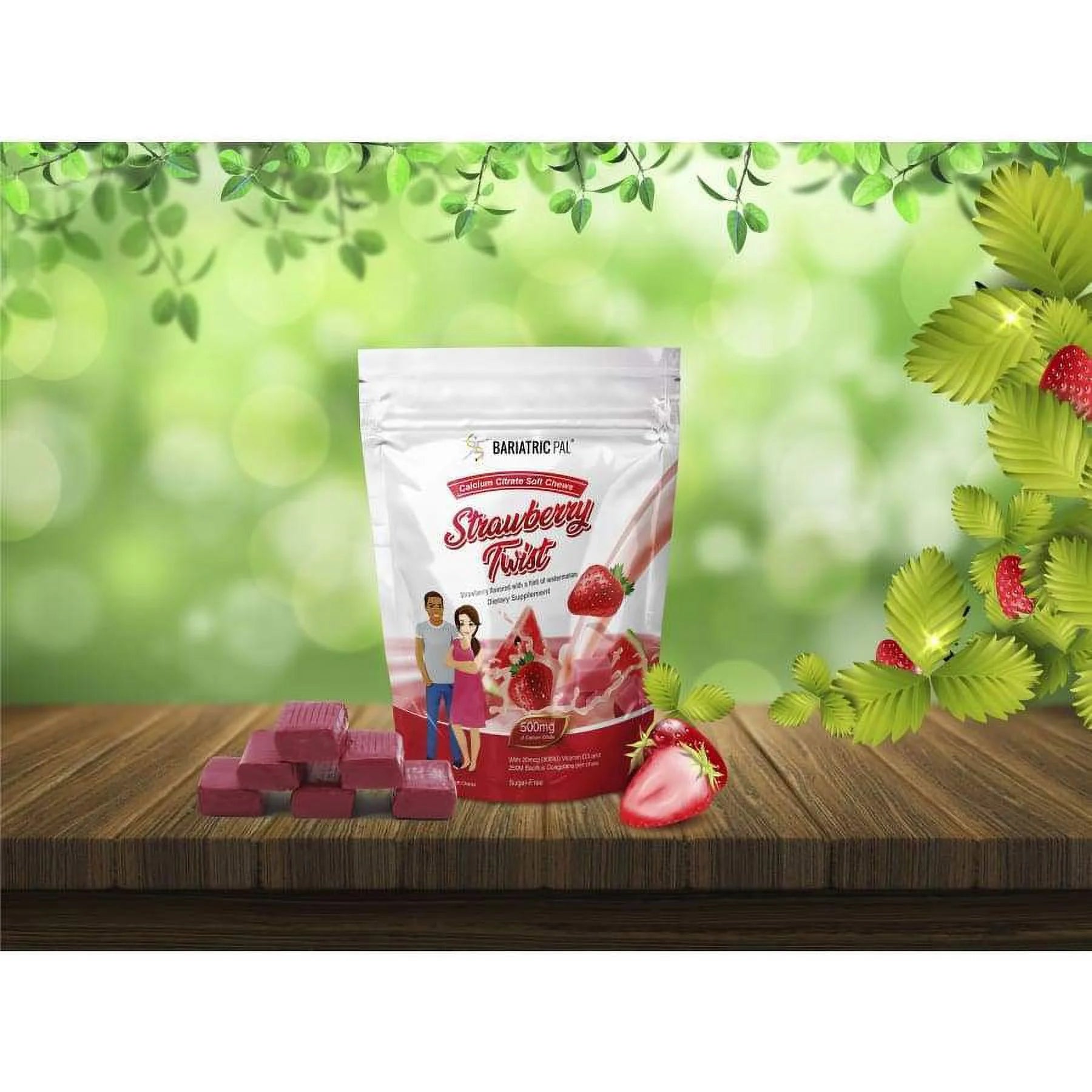 Sugar-Free Calcium Citrate Soft Chews 500mg with Probiotics, Strawberry Watermelon, 90ct X687