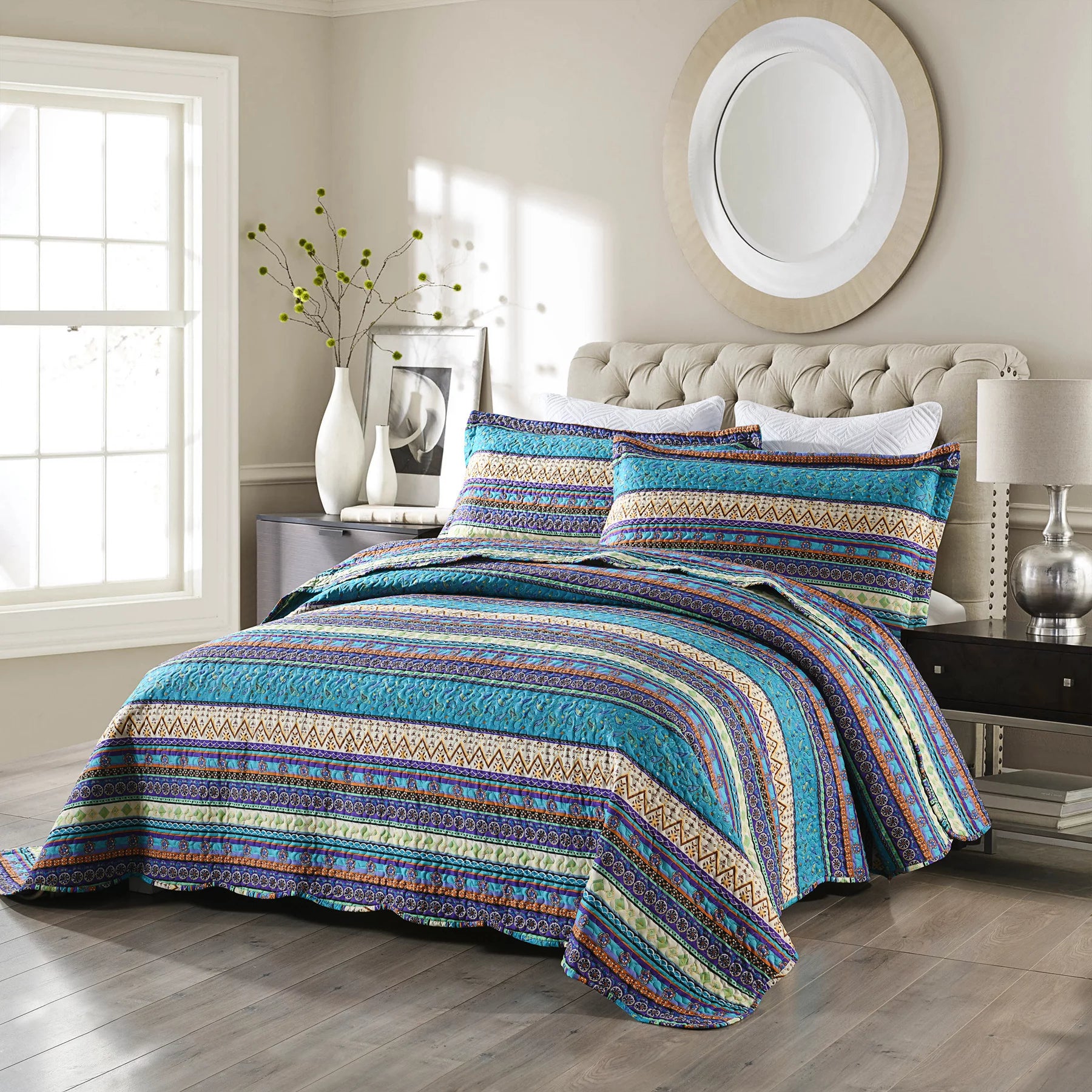 3 Piece Bohemian Lightweight Quilt Set King Size S310