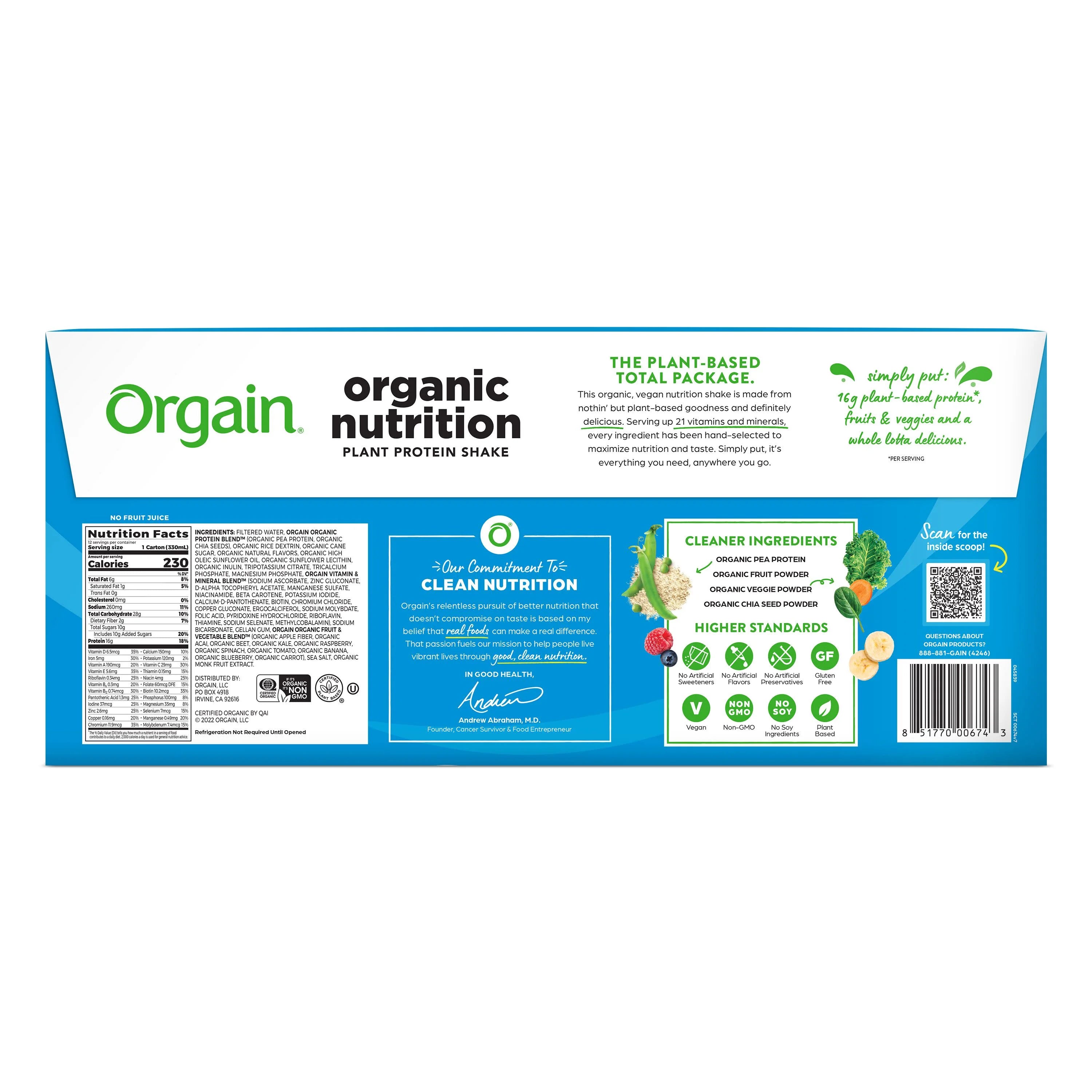 Organic Vegan Protein Shake, Vanilla Bean, 11oz, 12ct F517