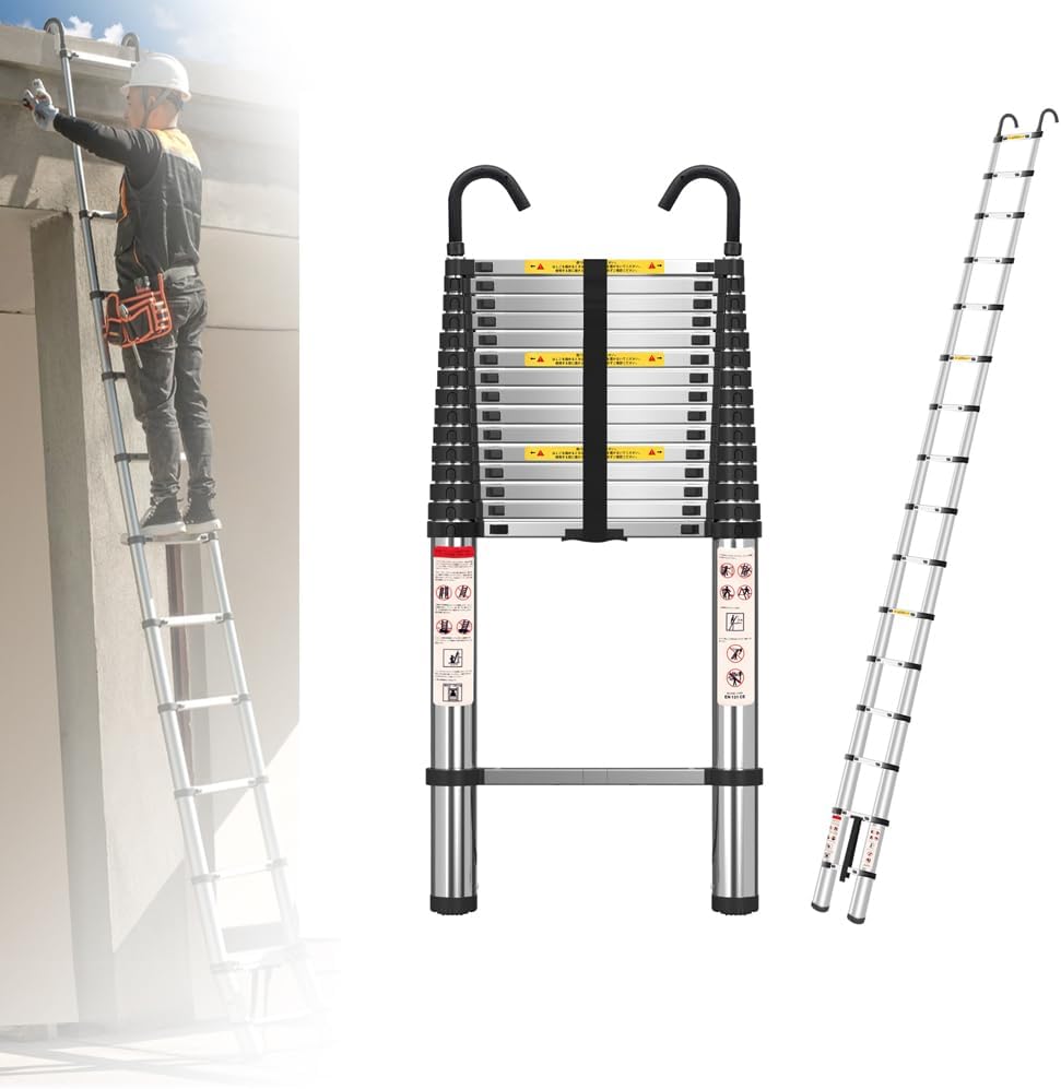 Aluminum Telescoping Ladder 20 FT Portable Extension Ladder - Multi-Purpose Lightweight Folding Ladder RV Collapsible Ladder, Anti-Slip Attic Ladder, Loft Ladder, Heavy Duty 330 Lb Capacity, Black