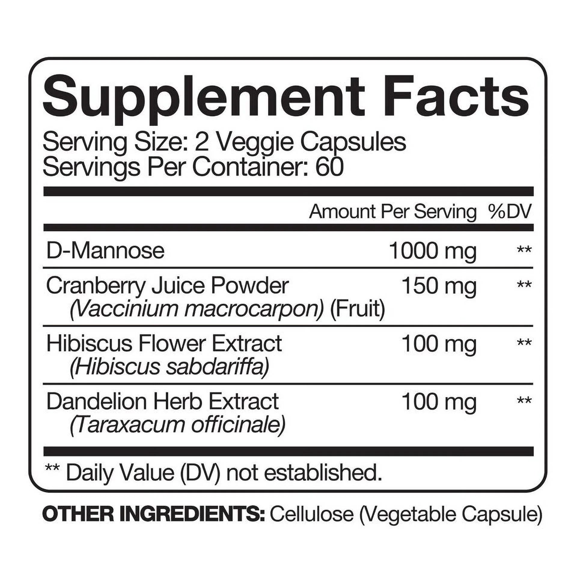 D-Mannose 1000mg Cranberry & Dandelion Extract UTI Support Capsules H7728