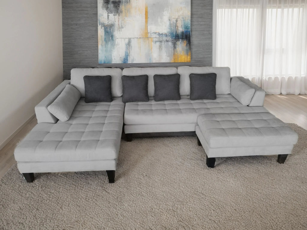 Grey Microfiber L Shaped Sectional Couch Sofa A180