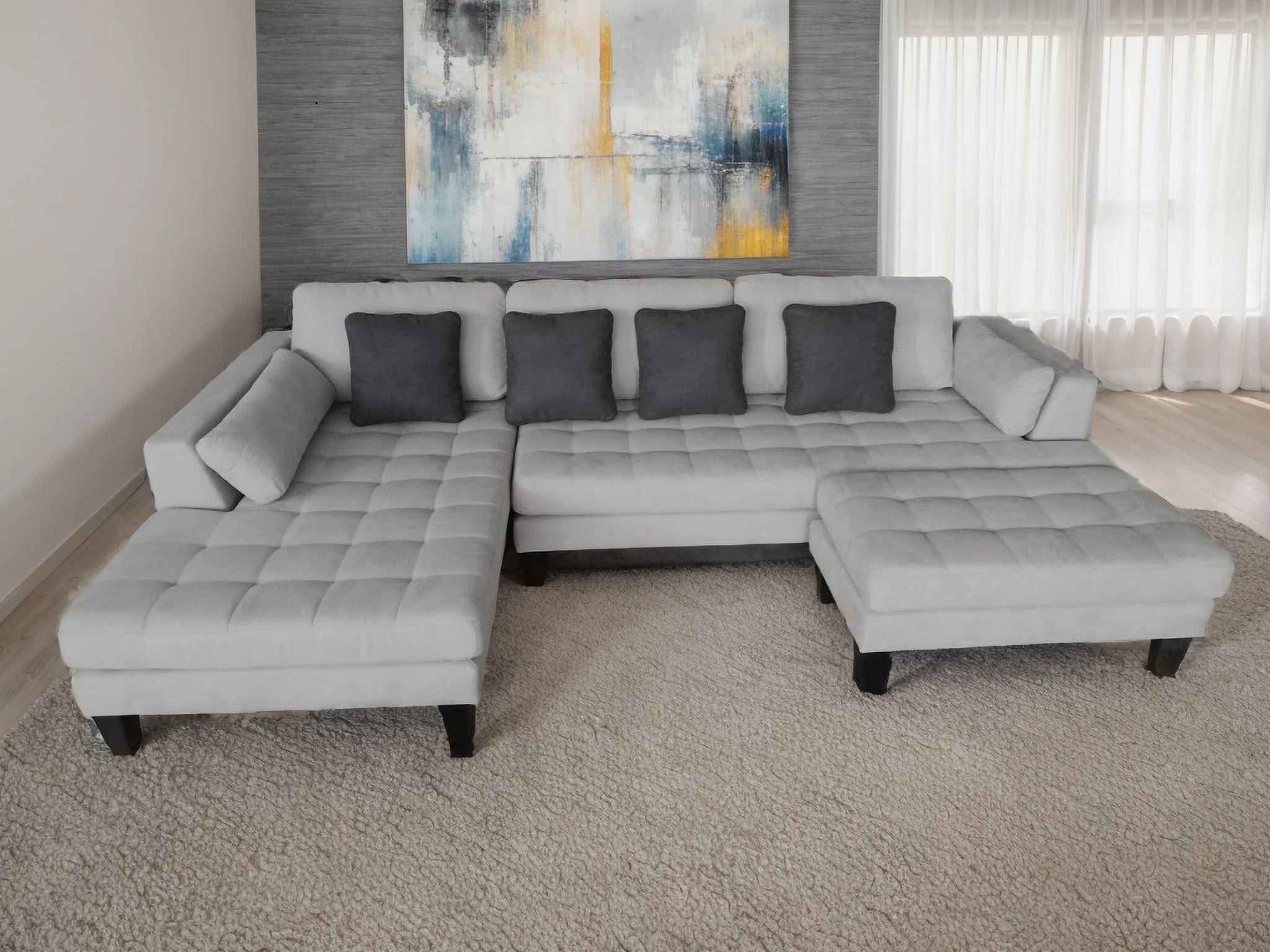 Grey Microfiber L Shaped Sectional Couch Sofa A180