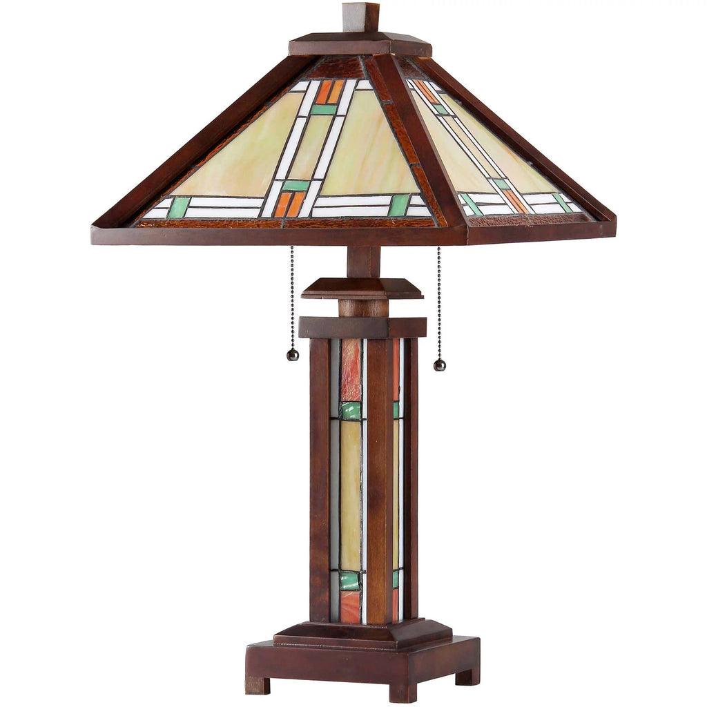 Tiffany-Style 3-Light Wooden Table Lamp with 15" Shade L55777