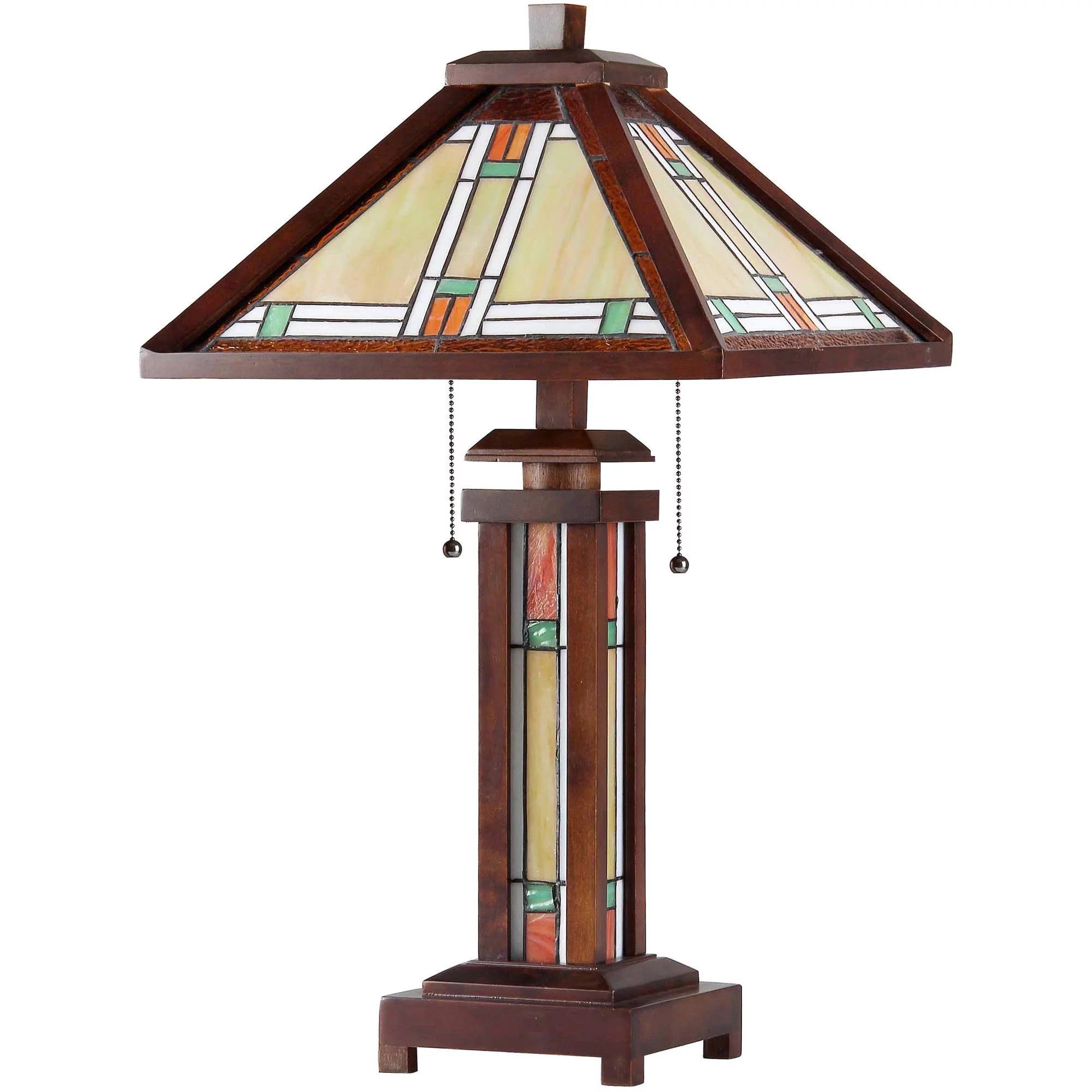 Tiffany-Style 3-Light Wooden Table Lamp with 15" Shade L55777