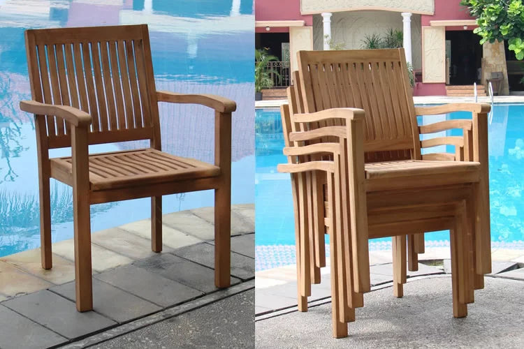 Teak Outdoor Dining Set 10 Seater with Oval Extension Table and Stacking Arm Chairs A956577