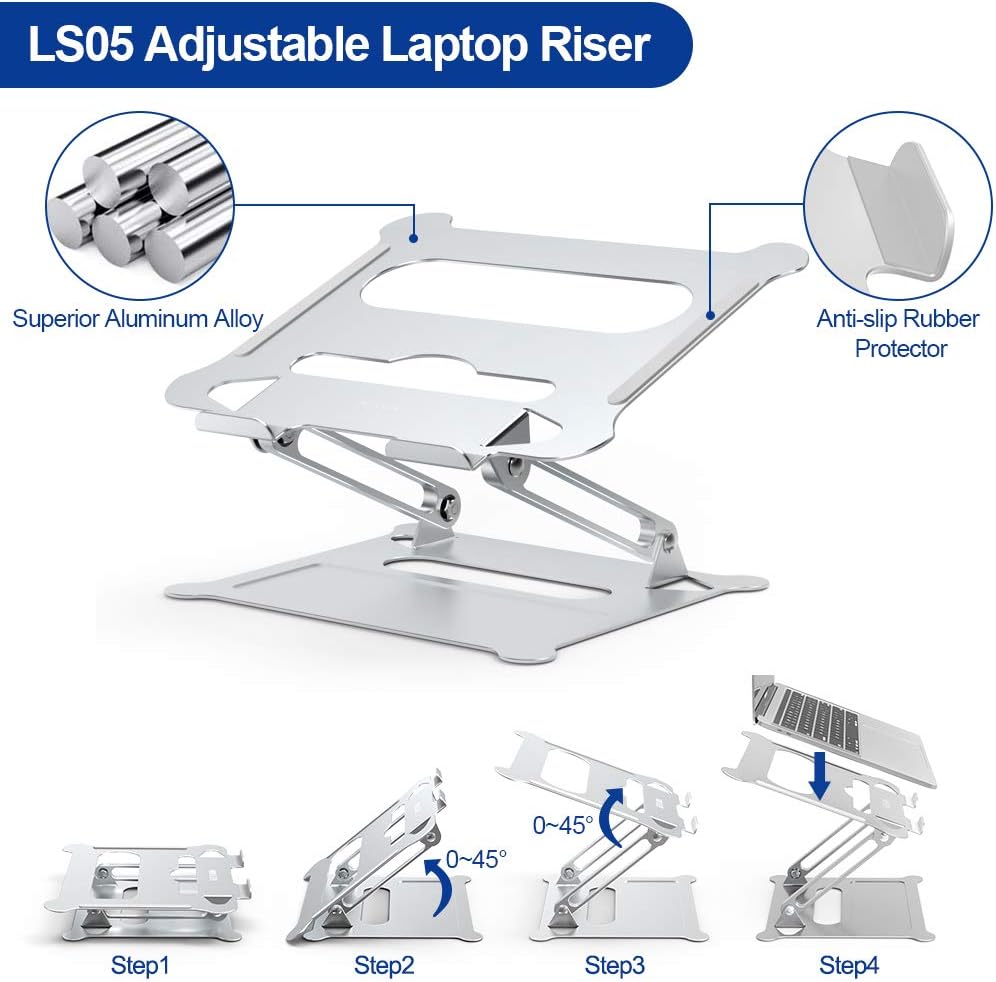 Aluminum Laptop Stand, Ergonomic Adjustable Notebook Riser Holder D99779