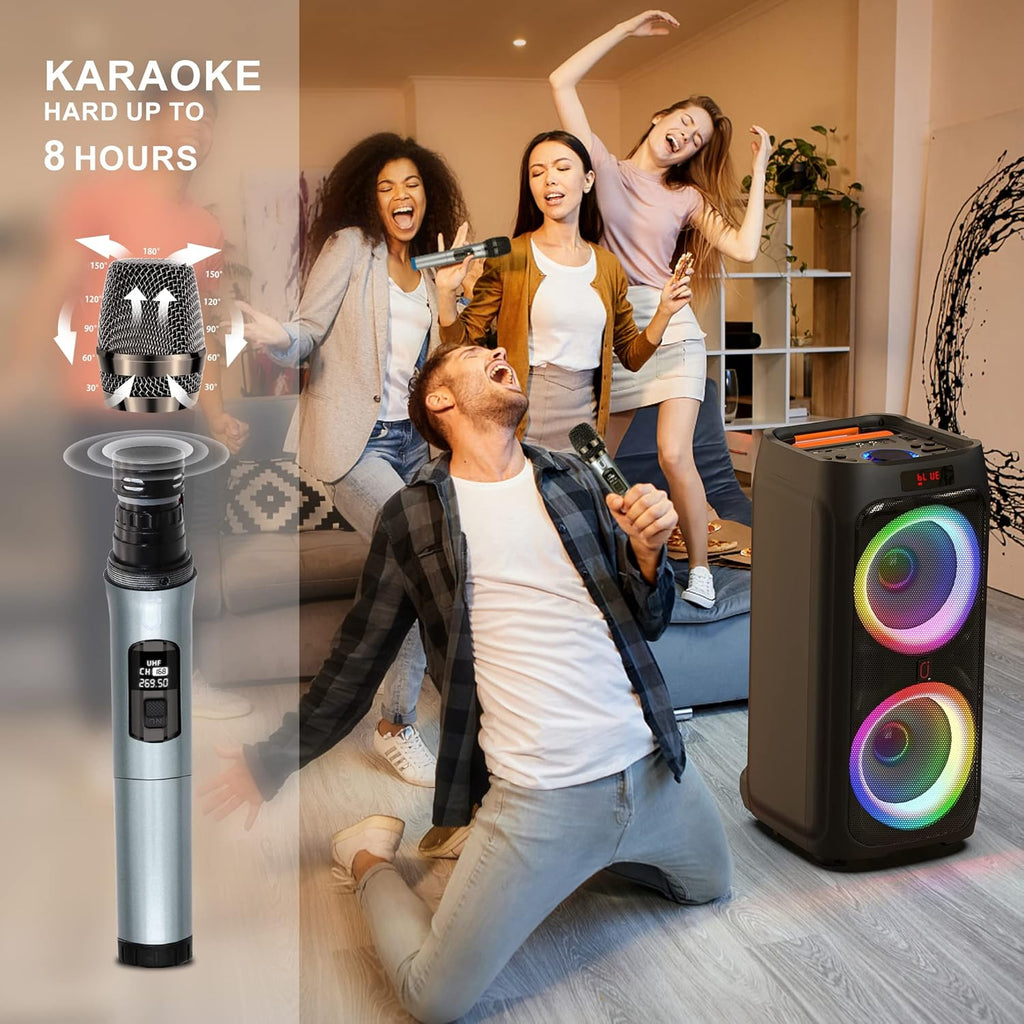Karaoke Machine with 2 Wireless Microphones, Bluetooth Party Speaker with DJ Light M597378